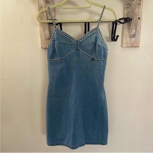 Guess Y2K 90s denim studded rhinestone mini denim dress